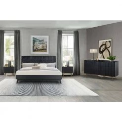 Carnaby 4-Piece Black Brushed Oak King Bedroom Set by Armen Living -Armen Living Online Shop black armen living bedroom sets setcfbdblkg4a 31 1000