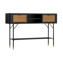 Saratoga 47 in. L Black 31.5 in. H Rectangular Acacia Console Table with Rattan by Armen Living