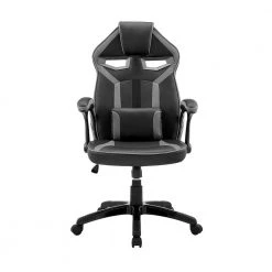 Aspect Black and Gray Upholstery Black Finish Faux Leather Gaming Chair with Arms and Lumbar Support by Armen Living -Armen Living Online Shop black armen living gaming chairs lcasgcgryblk c3 1000