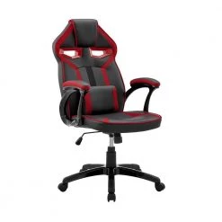 Aspect Black and Red Upholstery Black Finish Faux Leather Gaming Chair with Arms and Lumbar Support by Armen Living