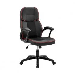 Bender Red and Black Upholstery Black Finish Faux Leather Gaming Chair with Arms by Armen Living