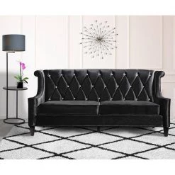 Barrister Black Velvet Sofa with Crystal Buttons by Armen Living -Armen Living Online Shop black armen living sofas couches lc8443black 31 1000