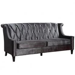 Barrister Black Velvet Sofa with Crystal Buttons by Armen Living
