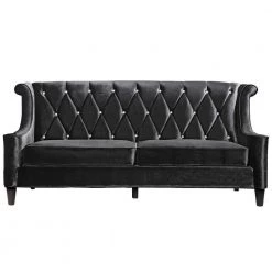 Barrister Black Velvet Sofa with Crystal Buttons by Armen Living -Armen Living Online Shop black armen living sofas couches lc8443black c3 1000