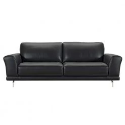 Armen Living Genuine Black Leather Contemporary Sofa with Brushed Stainless Steel Legs