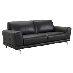Armen Living Genuine Black Leather Contemporary Sofa with Brushed Stainless Steel Legs -Armen Living Online Shop black armen living sofas couches lcev3bl c3 1000