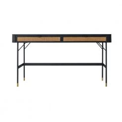 Saratoga 57 in. Rectangle Black Acacia 2-Drawer Writing Desk with Rattan by Armen Living