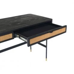 Saratoga 57 in. Rectangle Black Acacia 2-Drawer Writing Desk with Rattan by Armen Living -Armen Living Online Shop black armen living writing desks lcsrdebl 77 1000