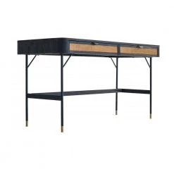 Saratoga 57 in. Rectangle Black Acacia 2-Drawer Writing Desk with Rattan by Armen Living -Armen Living Online Shop black armen living writing desks lcsrdebl c3 1000