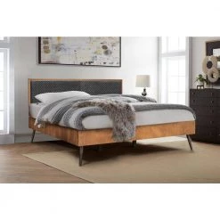 Coco Rustic Oak Wood Upholstered Leather King Platform Bed by Armen Living -Armen Living Online Shop black balsamico armen living platform beds lccobdbalkg 31 1000