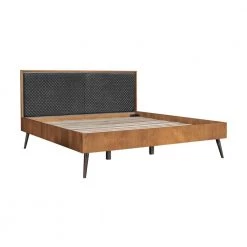 Coco Rustic Oak Wood Upholstered Leather King Platform Bed by Armen Living