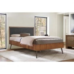 Coco Rustic Oak Wood Upholstered Leather Queen Platform Bed by Armen Living -Armen Living Online Shop black balsamico armen living platform beds lccobdbalqn 31 1000