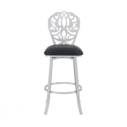 Cherie Contemporary 26 in. Counter Height Bar Stool in Brushed Stainless Steel and Black Faux Leather by Armen Living -Armen Living Online Shop black brushed stainless steel armen living bar stools lcchbabsbl26 c3 1000