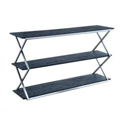 Westlake Black 3-Tier Console Table with Brushed Stainless Steel Frame by Armen Living