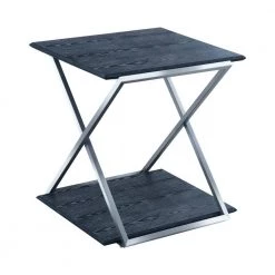 Westlake Black Veneer End Table with Brushed Stainless Steel Frame by Armen Living