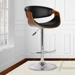 Butterfly 25-33 in. Black Faux Leather and Chrome Finish Adjustable Swivel Bar Stool by Armen Living -Armen Living Online Shop black chrome armen living bar stools lcbubawabl 31 1000