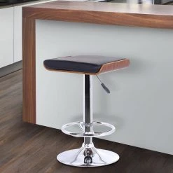 Java Bar Stool in Chrome with Walnut wood and Black Pu upholstery by Armen Living -Armen Living Online Shop black chrome walnut armen living bar stools lcjabablkwa 31 1000