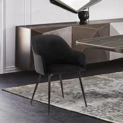 Pixie Black and Dark Grey Fabric Dining Room Arm Chair with Black Metal Legs by Armen Living -Armen Living Online Shop black dark gray armen living dining chairs lcpxchblk 31 1000