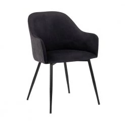 Pixie Black and Dark Grey Fabric Dining Room Arm Chair with Black Metal Legs by Armen Living