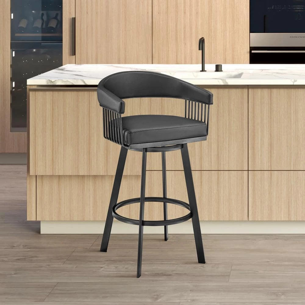 Chelsea 38 in. Black Metal Bar Stool with Faux Leather Seat by Armen Living 11 Chelsea 38 in. Black Metal Bar Stool with Faux Leather Seat by Armen Living - Image 9