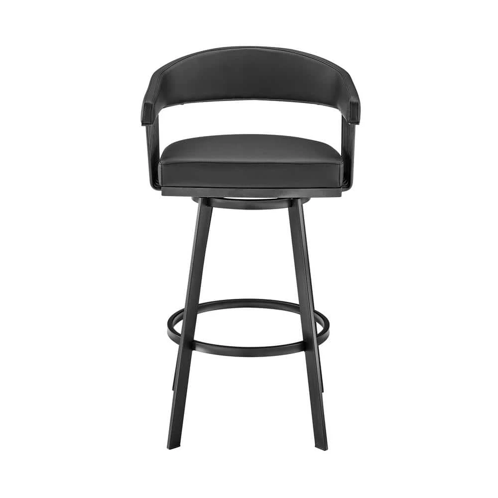 Chelsea 38 in. Black Metal Bar Stool with Faux Leather Seat by Armen Living 5 Chelsea 38 in. Black Metal Bar Stool with Faux Leather Seat by Armen Living - Image 3
