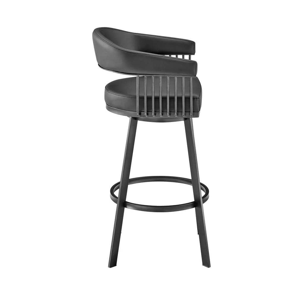 Chelsea 38 in. Black Metal Bar Stool with Faux Leather Seat by Armen Living 4 Chelsea 38 in. Black Metal Bar Stool with Faux Leather Seat by Armen Living - Image 2