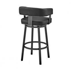 Lorin 38 in. Black Metal Bar Stool with Faux Leather Seat by Armen Living -Armen Living Online Shop black finish paint frame armen living bar stools lclrbablbl30 1f 1000