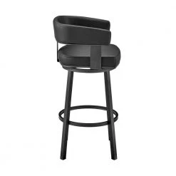 Lorin 38 in. Black Metal Bar Stool with Faux Leather Seat by Armen Living -Armen Living Online Shop black finish paint frame armen living bar stools lclrbablbl30 4f 1000