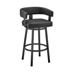 Lorin 38 in. Black Metal Bar Stool with Faux Leather Seat by Armen Living