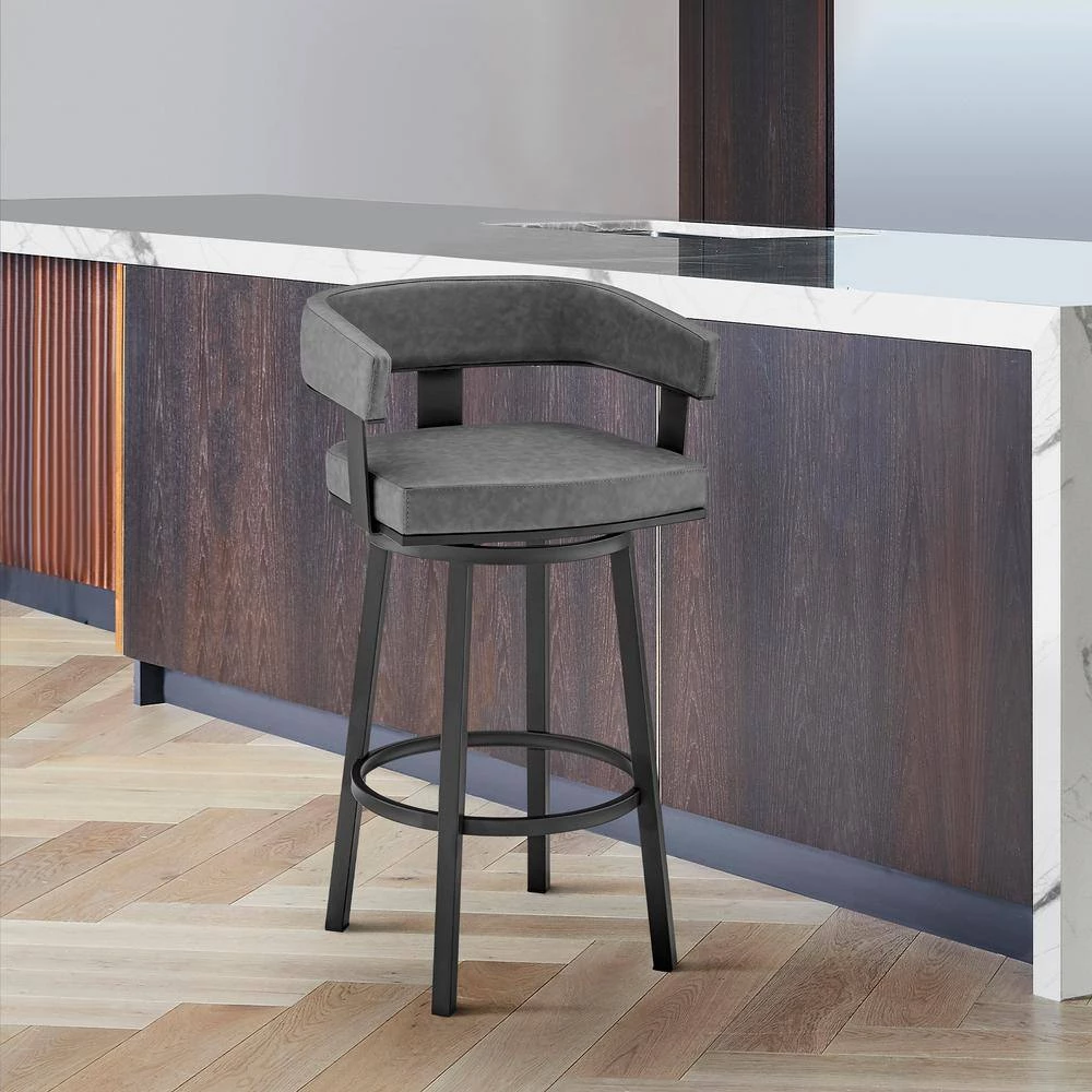 Lorin 38 in. Gray Metal Bar Stool with Faux Leather Seat by Armen Living 11 Lorin 38 in. Gray Metal Bar Stool with Faux Leather Seat by Armen Living - Image 9