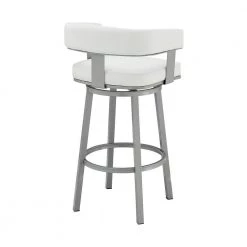 Lorin 38 in. White Metal Bar Stool with Faux Leather Seat by Armen Living -Armen Living Online Shop black finish paint frame armen living bar stools lclrbaslwh30 1f 1000