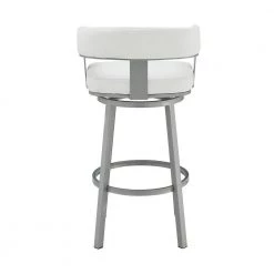 Lorin 38 in. White Metal Bar Stool with Faux Leather Seat by Armen Living -Armen Living Online Shop black finish paint frame armen living bar stools lclrbaslwh30 44 1000