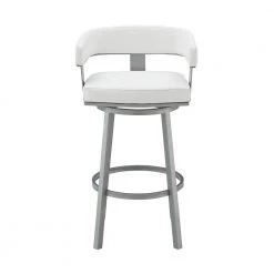 Lorin 38 in. White Metal Bar Stool with Faux Leather Seat by Armen Living -Armen Living Online Shop black finish paint frame armen living bar stools lclrbaslwh30 c3 1000