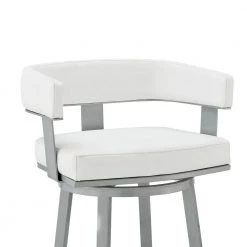 Lorin 38 in. White Metal Bar Stool with Faux Leather Seat by Armen Living -Armen Living Online Shop black finish paint frame armen living bar stools lclrbaslwh30 fa 1000