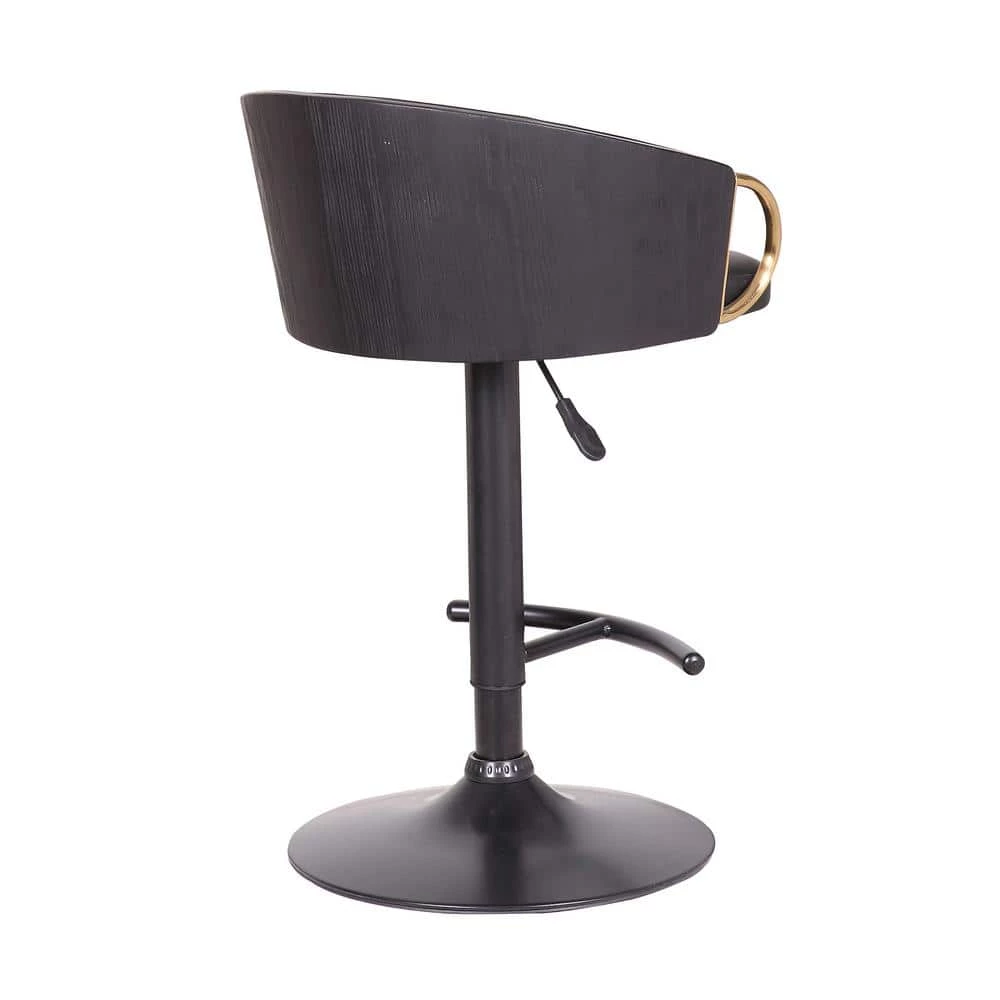 Solstice Adjustable Black Faux Leather Swivel Barrstool With Black Powder Coated Finish and Gold Accents by Armen Living 8 Solstice Adjustable Black Faux Leather Swivel Barrstool With Black Powder Coated Finish and Gold Accents by Armen Living - Image 6