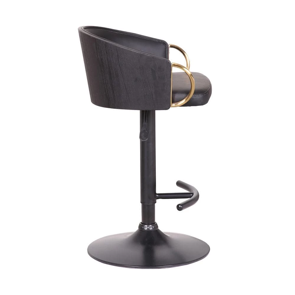 Solstice Adjustable Black Faux Leather Swivel Barrstool With Black Powder Coated Finish and Gold Accents by Armen Living 7 Solstice Adjustable Black Faux Leather Swivel Barrstool With Black Powder Coated Finish and Gold Accents by Armen Living - Image 5