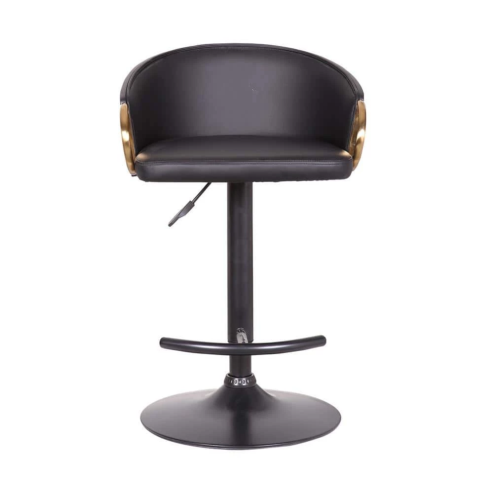 Solstice Adjustable Black Faux Leather Swivel Barrstool With Black Powder Coated Finish and Gold Accents by Armen Living 6 Solstice Adjustable Black Faux Leather Swivel Barrstool With Black Powder Coated Finish and Gold Accents by Armen Living - Image 4