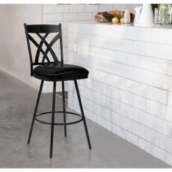 Dover 26 in. Counter Height Bar Stool in Matte Black and Black Faux Leather by Armen Living -Armen Living Online Shop black matte black armen living bar stools lcdobambbl26 31 1000