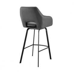 Aura 26 in. Swivel Counter Stool w/ Gray Faux Leather High Back and Black Metal Finish by Armen Living -Armen Living Online Shop black matte powder coating armen living bar stools lcaubablgr26 1f 1000