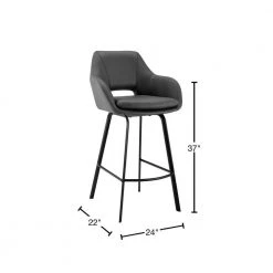 Aura 26 in. Swivel Counter Stool w/ Gray Faux Leather High Back and Black Metal Finish by Armen Living -Armen Living Online Shop black matte powder coating armen living bar stools lcaubablgr26 40 1000
