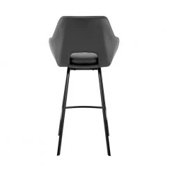 Aura 26 in. Swivel Counter Stool w/ Gray Faux Leather High Back and Black Metal Finish by Armen Living -Armen Living Online Shop black matte powder coating armen living bar stools lcaubablgr26 44 1000
