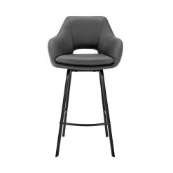 Aura 26 in. Swivel Counter Stool w/ Gray Faux Leather High Back and Black Metal Finish by Armen Living -Armen Living Online Shop black matte powder coating armen living bar stools lcaubablgr26 c3 1000
