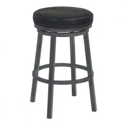 Tilden 30 in. Bar Height Metal Swivel Backless Bar Stool in Ford Black Faux Leather and Mineral by Armen Living