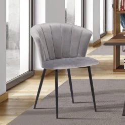 Lulu Black Powder Coated and Grey Velvet Contemporary Dining Chair by Armen Living -Armen Living Online Shop black powder coated armen living dining chairs lcluchblgrey 31 1000