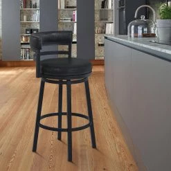 Titana 26 in. Counter Height Metal Swivel Bar Stool in Ford Black Pu and Black Finish by Armen Living -Armen Living Online Shop black powder coated finish armen living bar stools 721535746903 31 1000