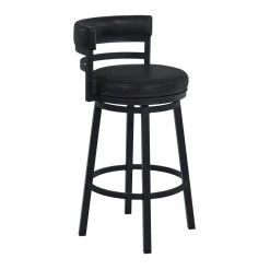 Titana 26 in. Counter Height Metal Swivel Bar Stool in Ford Black Pu and Black Finish by Armen Living