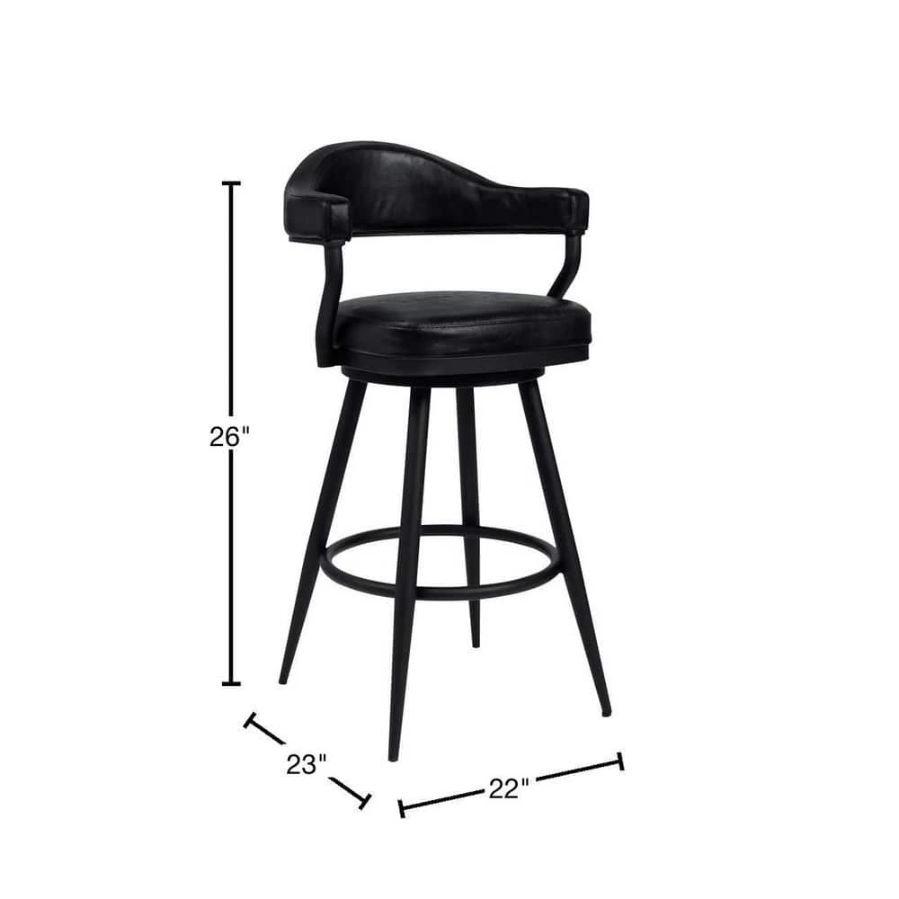 Amador 26 in. Counter Height Bar Stool in a Black Powder Coated Finish and Vintage Black Faux Leather by Armen Living 5 Amador 26 in. Counter Height Bar Stool in a Black Powder Coated Finish and Vintage Black Faux Leather by Armen Living - Image 3