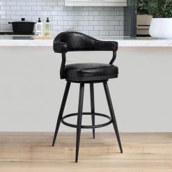 Amador 26 in. Counter Height Bar Stool in a Black Powder Coated Finish and Vintage Black Faux Leather by Armen Living