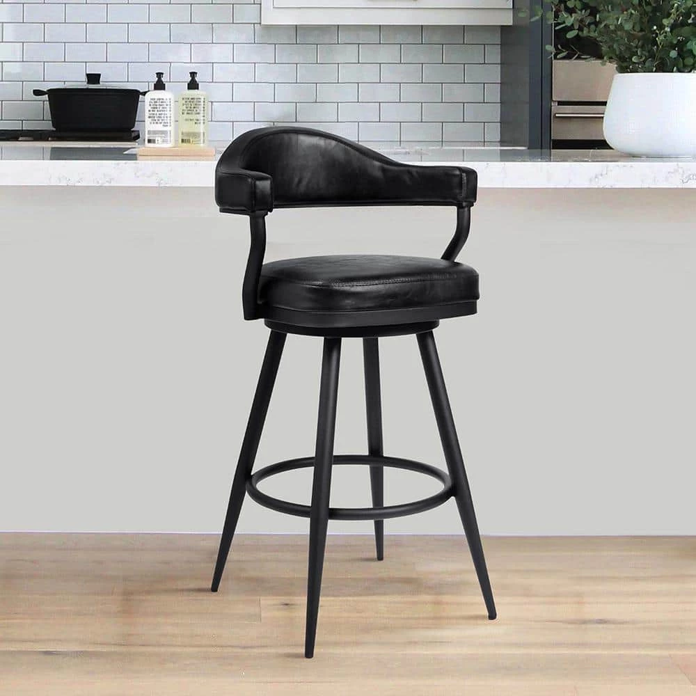 Amador 26 in. Counter Height Bar Stool in a Black Powder Coated Finish and Vintage Black Faux Leather by Armen Living 3 Amador 26 in. Counter Height Bar Stool in a Black Powder Coated Finish and Vintage Black Faux Leather by Armen Living