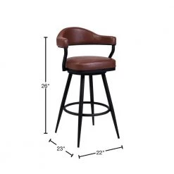 Amador 26 in. Counter Height Bar Stool in a Black Powder Coated Finish and Vintage Coffee Faux Leather by Armen Living -Armen Living Online Shop black powder coated finish armen living bar stools 721535746989 40 1000